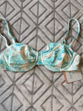 NWT Blue & White Bikini Top Size 34B Swimwear